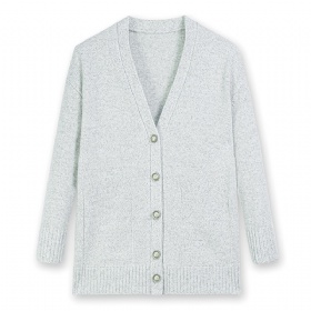 Solid color V-neck long sleeved wool cardigan