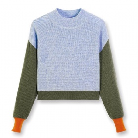 Women’s Pure Cashmere Colorblock Mock Neck Pullover – Urban Rhythm, Blue Motion Edition