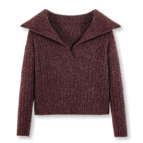 Silk-Cashmere Pullover with Oversized Collar – Wine Mélange · The Velvet Inheritance