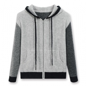 Woolcraft·连帽撞色拉链开衫 — 冷调灰阶
